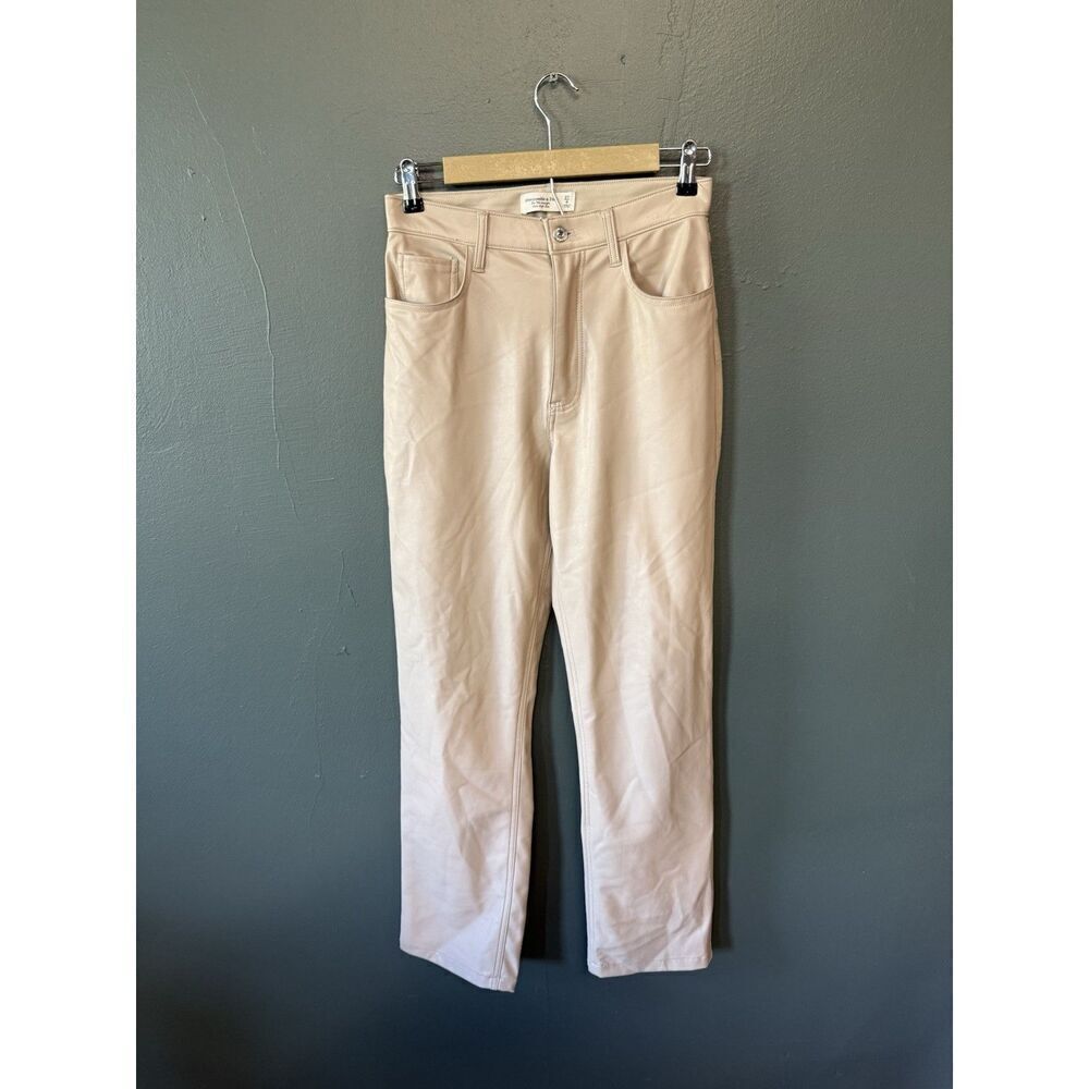 Abercrombie & Fitch Womens Beige Straight Leg Faux Leather Pants Size 27/4